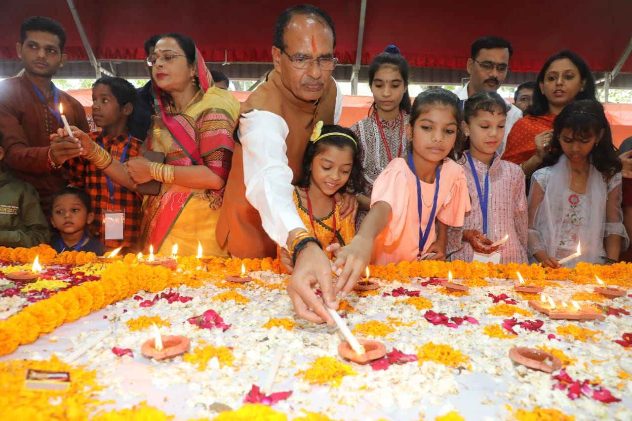 CM Shivraj sharing happiness with the Covid-orphan kids