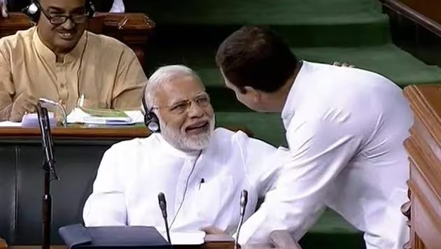 PM Modi and Rahul Gandhi in parliament