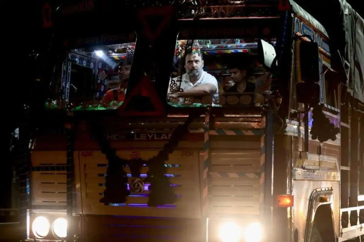 Rahul Gandhi Hitches Truck Ride On Highway At Midnight