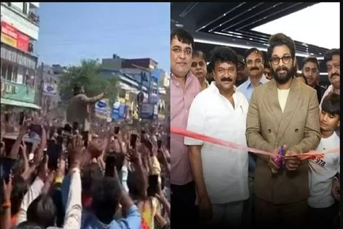 Allu Arjun Gets Mobbed By Fans As He Arrives For The Launch Of AAA Cinemas, Watch Here