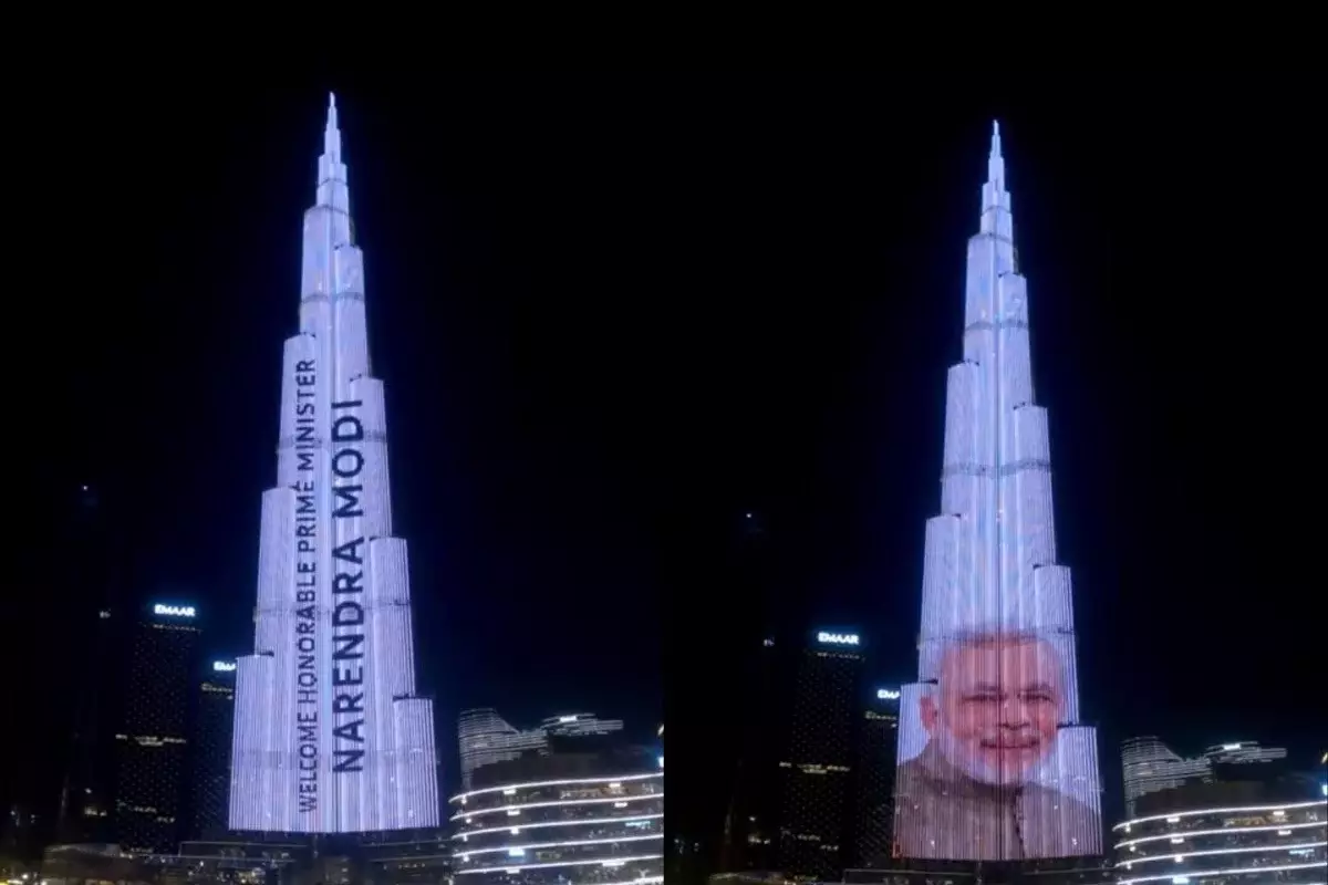 Burj Khalifa Welcomes PM Modi With Tricolour Lighting