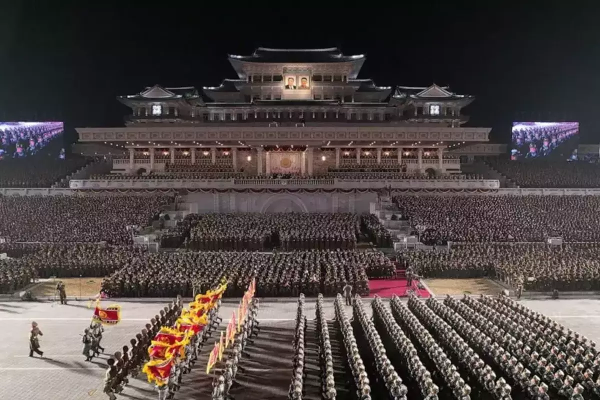 North Korea Displays Drones And Ballistic Missiles During Night-Time Parade