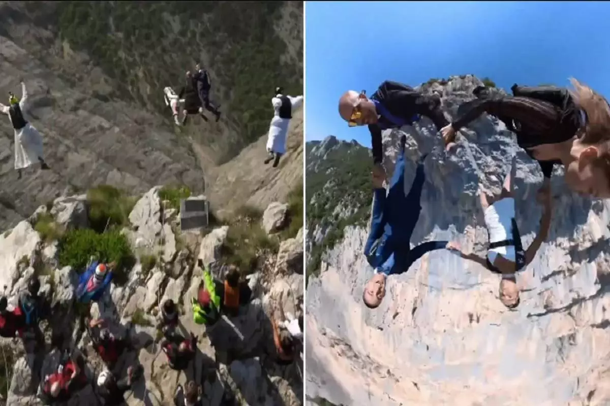 Bride And Groom Jump Off a High Cliff To Celebrate Their Wedding With Their Guests, Watch Here