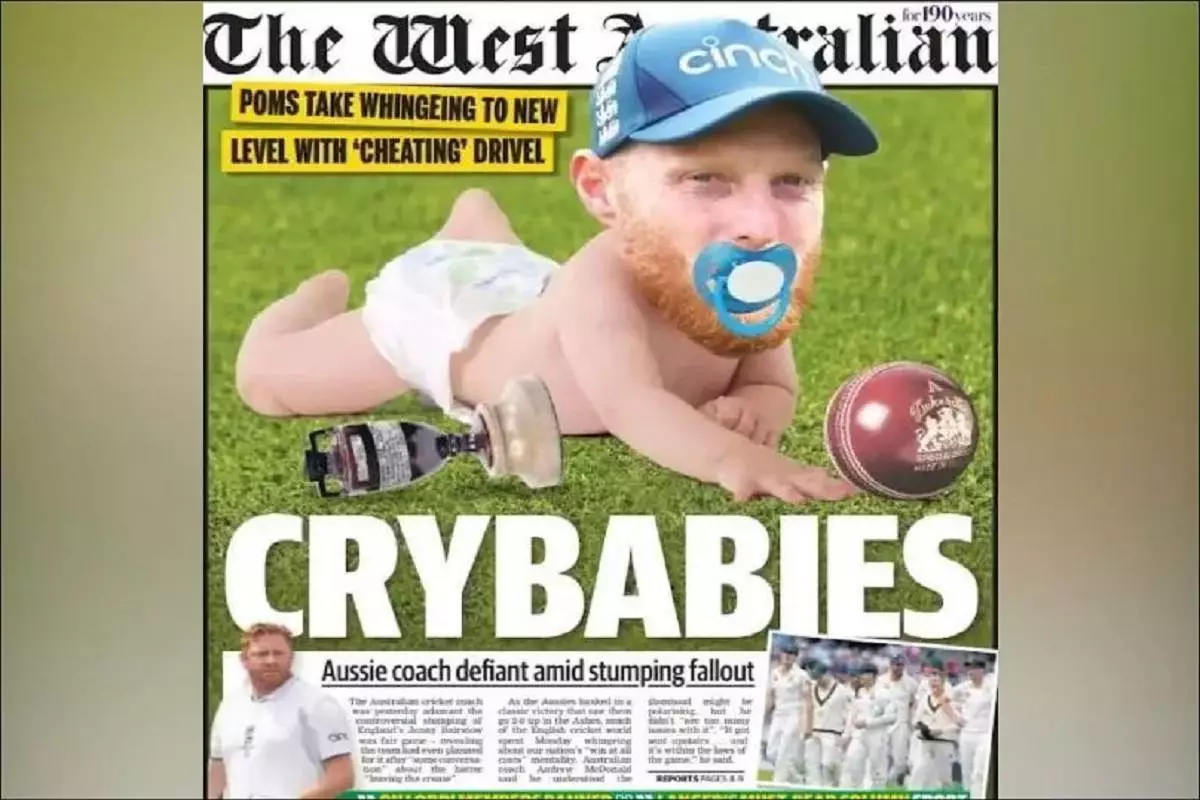 Ben Stokes being called CRYBABY by the Australian newspaper.