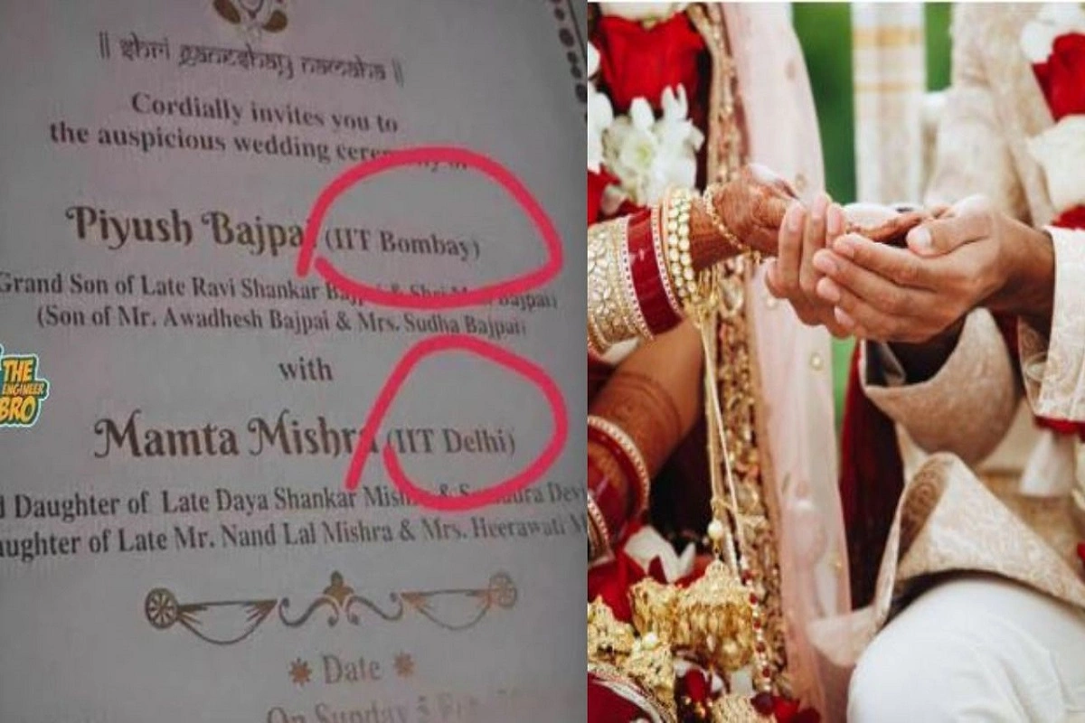 Couple's IIT degree on the wedding card