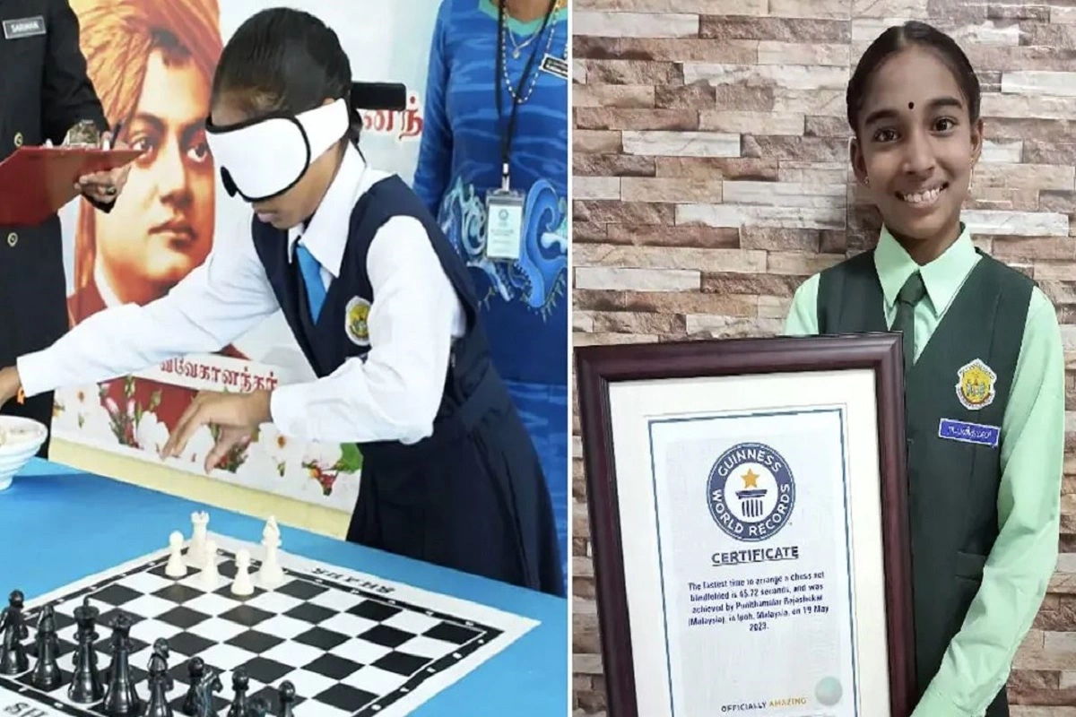 Malaysian Girl, Age 10, Sets a Chess Record While Wearing Blindfolds And Moves The Pieces In 45.72 Seconds