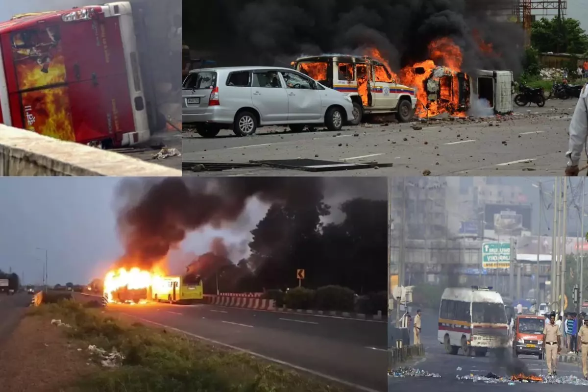 Karnataka Bus Set On Fire In Maratha Quota Violence In Maharashtra