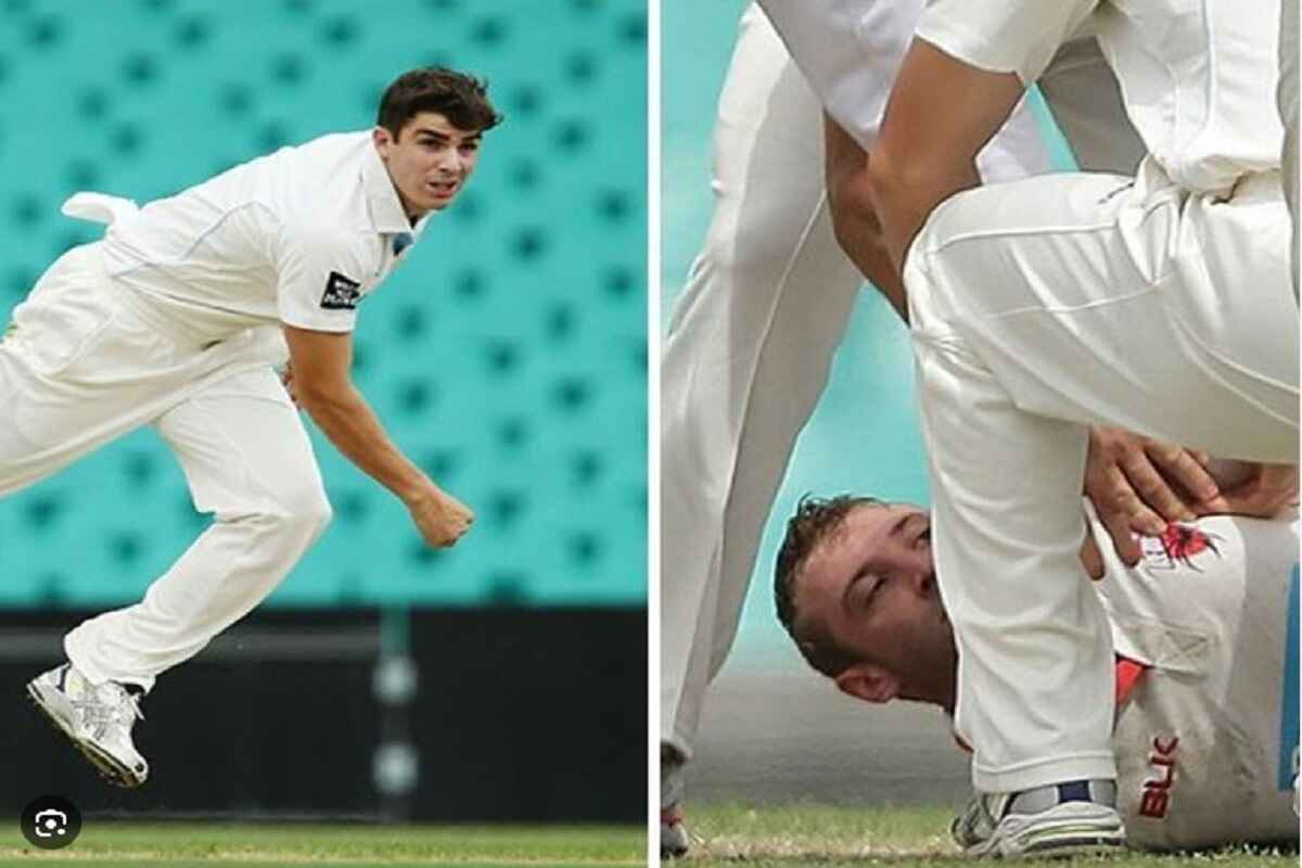 Phil Hughes (R) lying on the ground after being hit by a bouncer of Sean Abott (L)