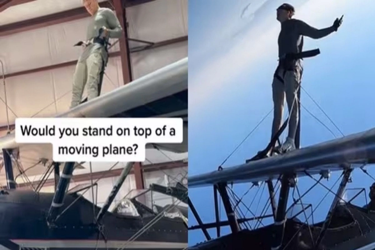 Your heart will race after witnessing this man’s audacious act over a moving aircraft, See video