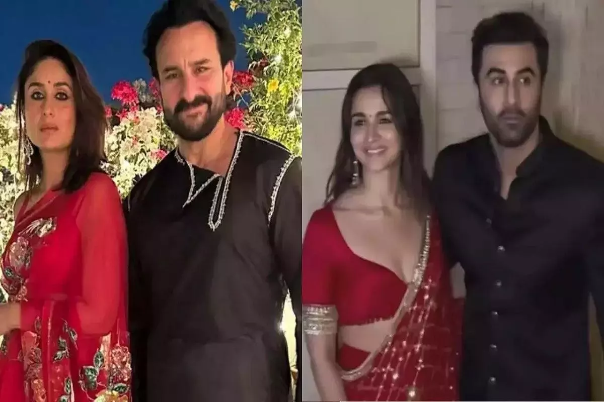 On Choti Diwali, Kareena Kapoor looks stunning in red, while Saif Ali Khan looks smart in black: View images