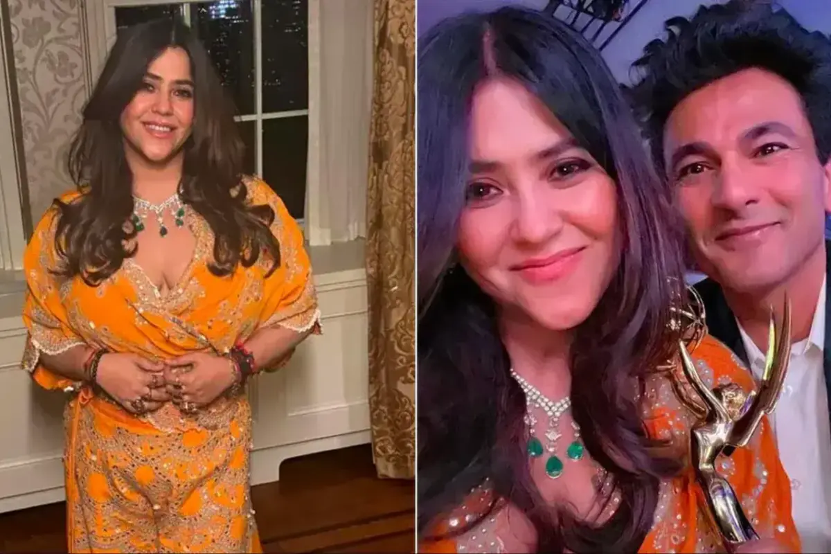 Ekta Kapoor shone brightly in a zesty orange ethnic co-ord that she was supposed to win an Emmy in 2023