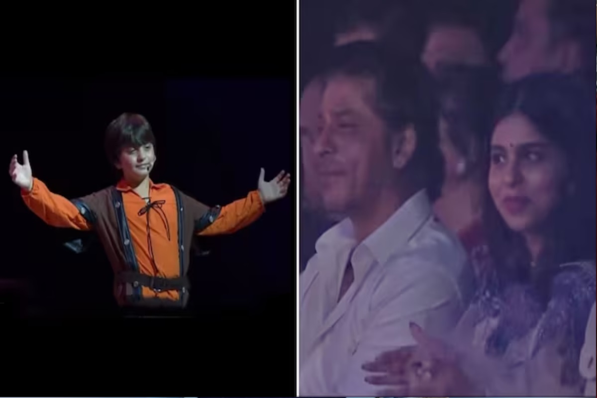 AbRam copies father Shah Rukh Khan’s arms open pose during skit, actor gets emotional