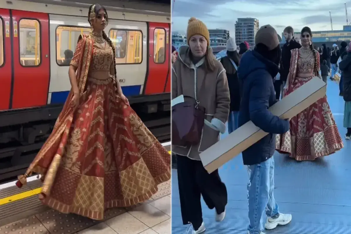 Young Woman Turns Heads in London Streets Wearing Traditional Wedding ‘Lehenga’, Video Goes Viral