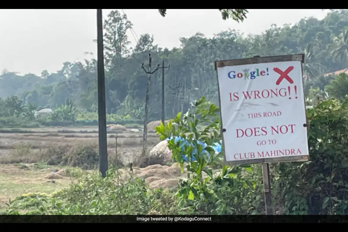 ”Google Is Wrong”: Karnataka Locals Put Signboard To Advise Visitors Of Misleading Directions In Kodagu