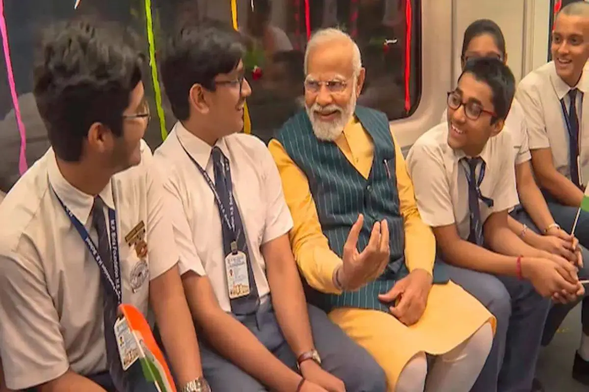 PM Modi Takes Ride In India’s First Underwater Metro With School Students In Kolkata; Video Surfaces