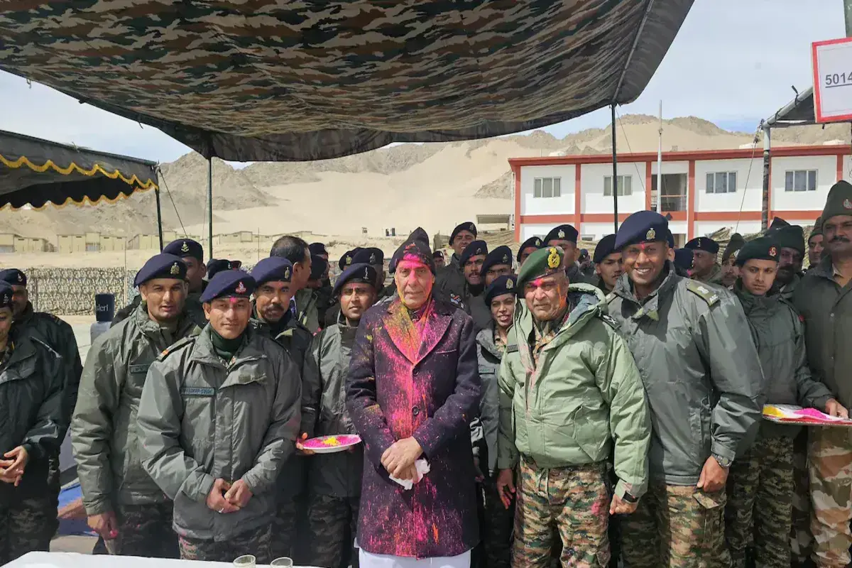 Defence Minister Celebrates Holi with Soldiers in Leh, Calls it a ‘Joyous Occasion’