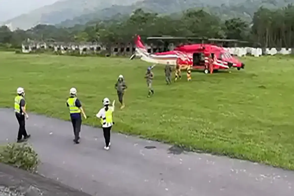 As Taiwan Looks For Missing Following Earthquake, Helicopter Rescues Miners