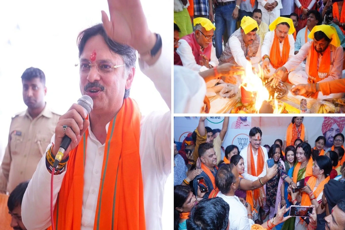 Rajeshwar Singh along with Mohanlalganj candidate Kaushal Kishore inaugurated the urban and rural central election offices by performing havan puja.