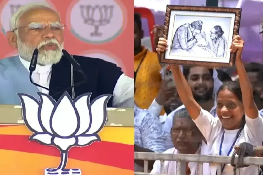 PM Promises To Write Letter After Seeing His Portrait In Girl’s Hand In Karnataka Rally