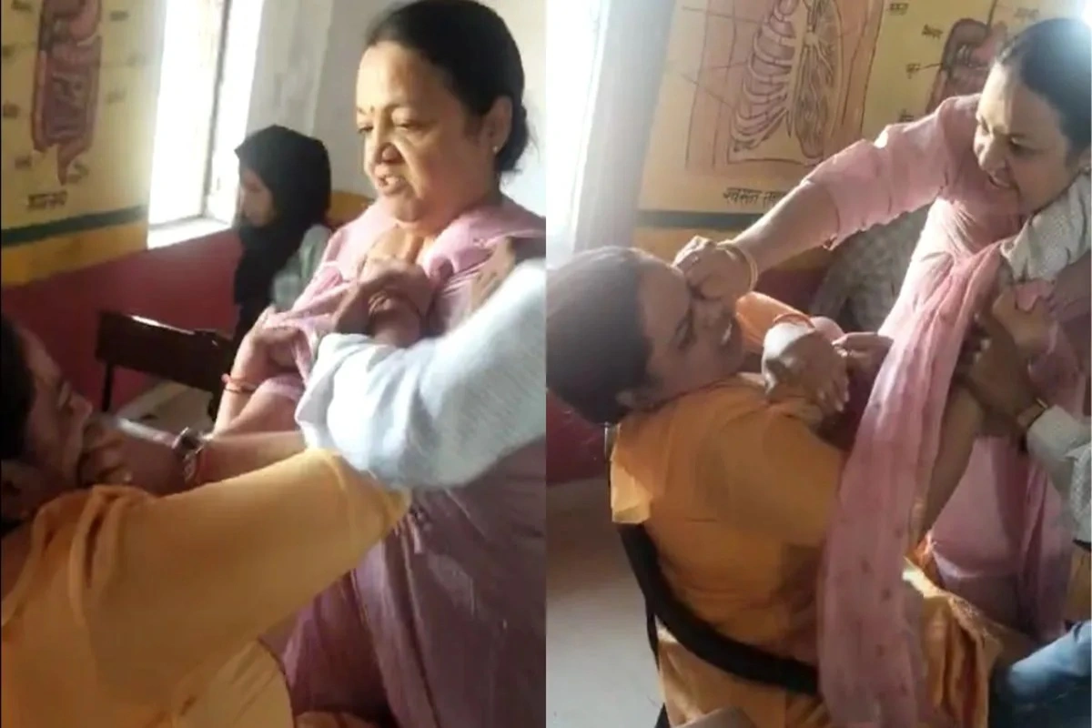 Agra School Principal Caught on Video Assaulting Teacher Over Tardiness