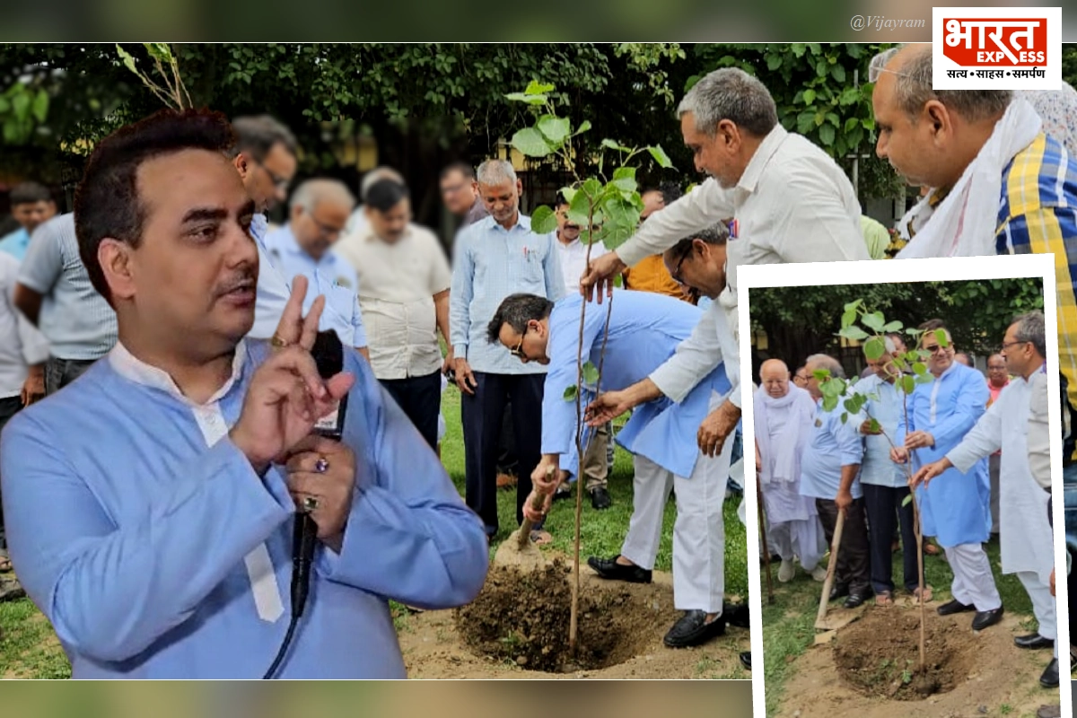 Upendrra Rai, Chairman, CMD and Editor-in-Chief, Bharat Express News Network, during tree plantation in Ghazipur.