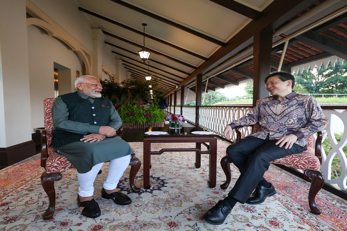 PM Modi Meets Counterpart Lawrence Wong At Iconic Sri Temasek In Singapore