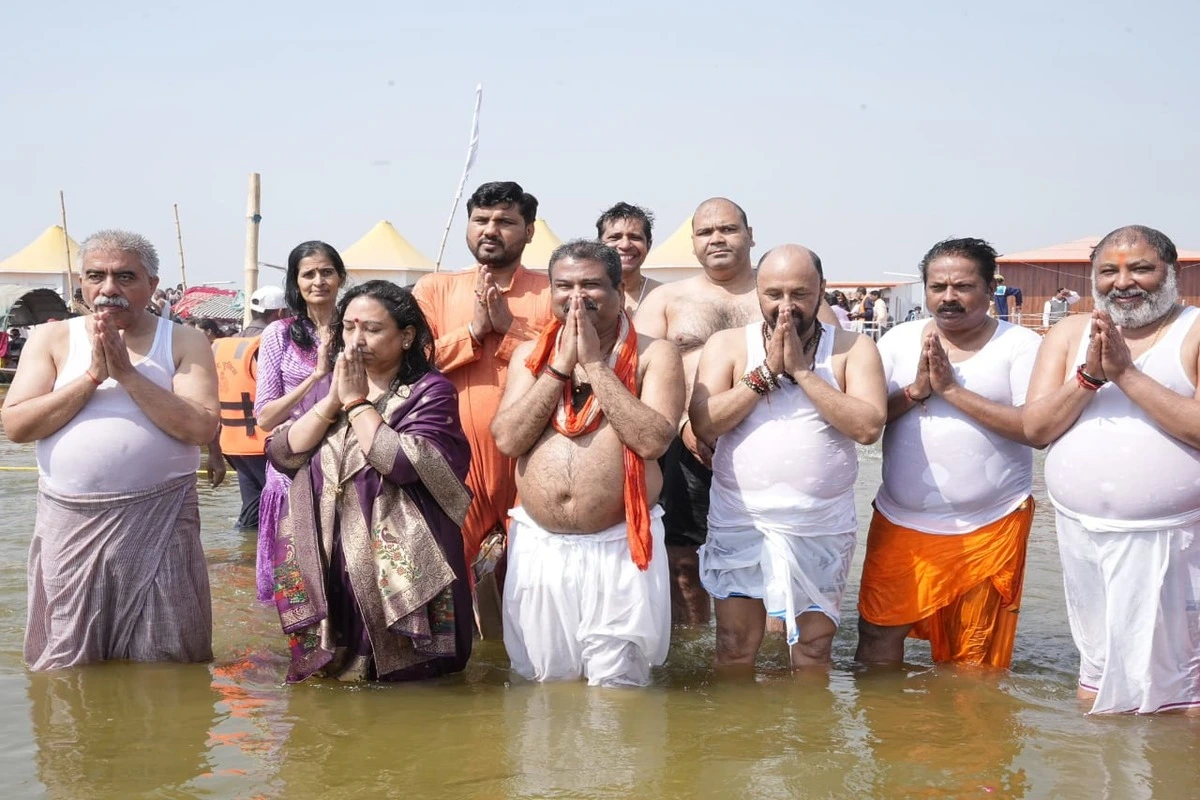 Dharmendra Pradhan Takes Sacred Dip At Maha Kumbh