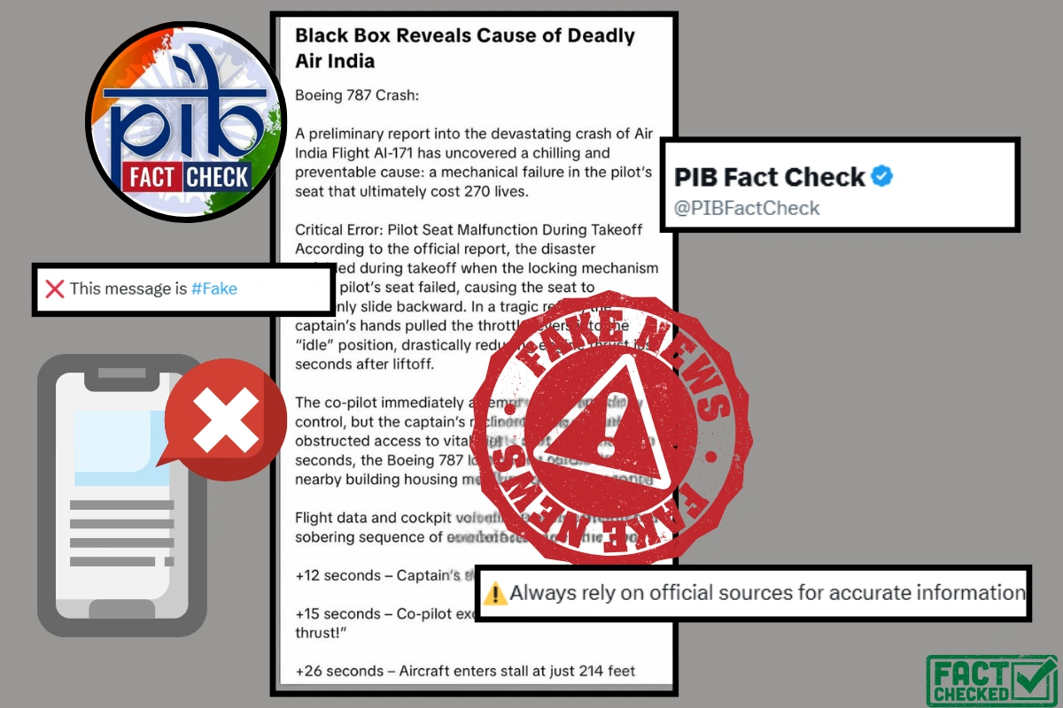 PIB Declares Viral Message On AI-171 Crash Investigation Fake