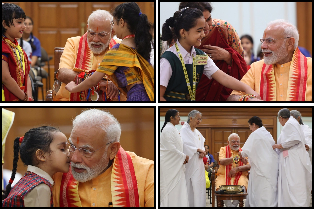 PM Modi Celebrates Raksha Bandhan With Schoolgirls At His Residence