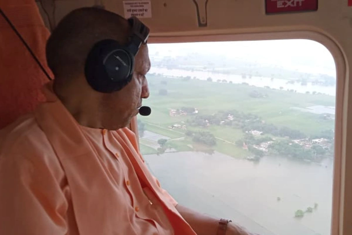 CM Yogi Conducts Aerial Survey Of Ghazipur Floods; Orders Timely Relief for Affected Families