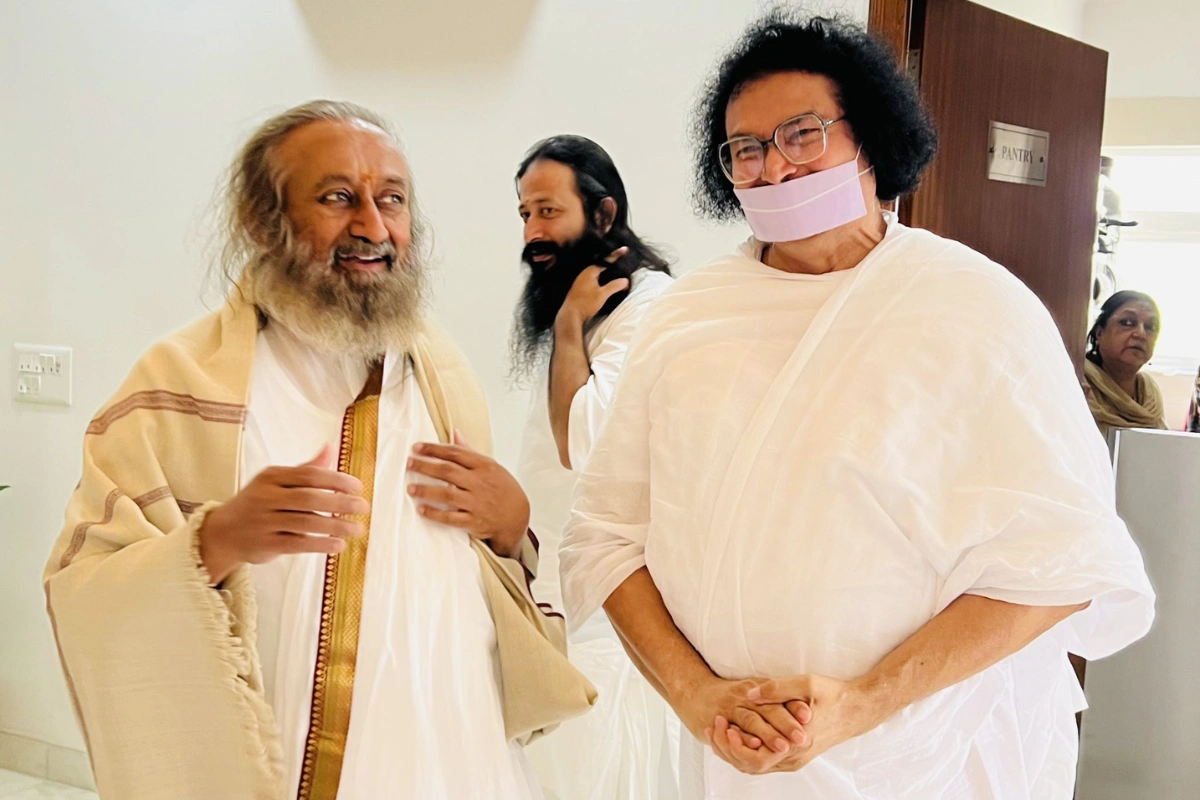 Acharya Lokesh Muni Meets Sri Sri Ravi Shankar At Newly Built Knowledge Temple