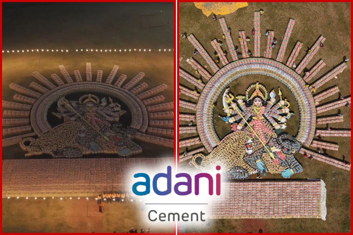 Adani Cement Creates 70-Ft Aerial Tribute To Maa Durga Using 15,000 Cement Bags