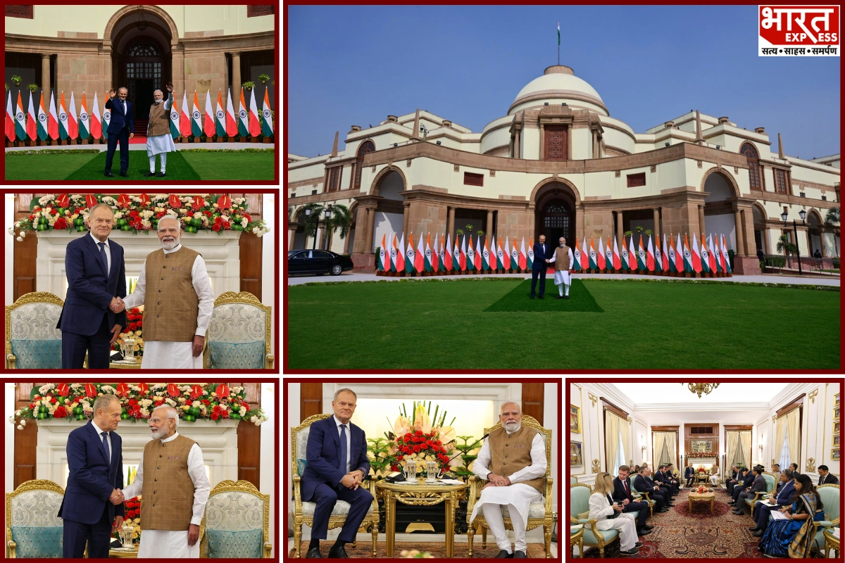 PM Modi Welcomes Polish PM Donald Tusk At Hyderabad House