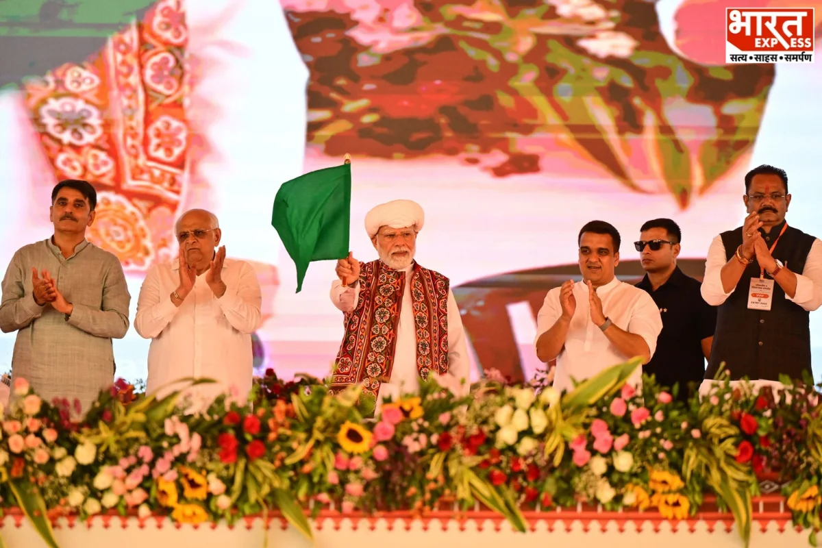 PM Modi Launches Projects Worth Rs 14,000 Crore In Gujarat; Flags Off Two Trains